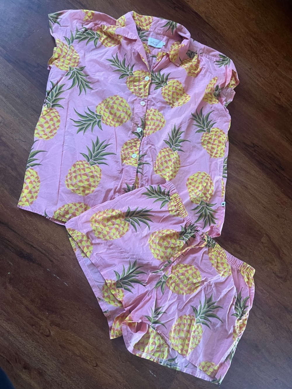 The Cat's Pajamas set pink pineapple xl short sleeve shorts cotton